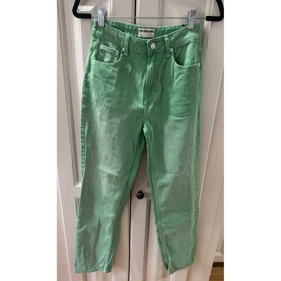 We The Free People High-Rise Straight Leg Jeans Size 26 Green 5 Pocket EUC - Picture 7 of 16